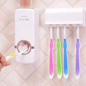 Automatic Toothpaste Dispenser Toothbrush Holder Wall Mount Rack Bathroom Tools Set